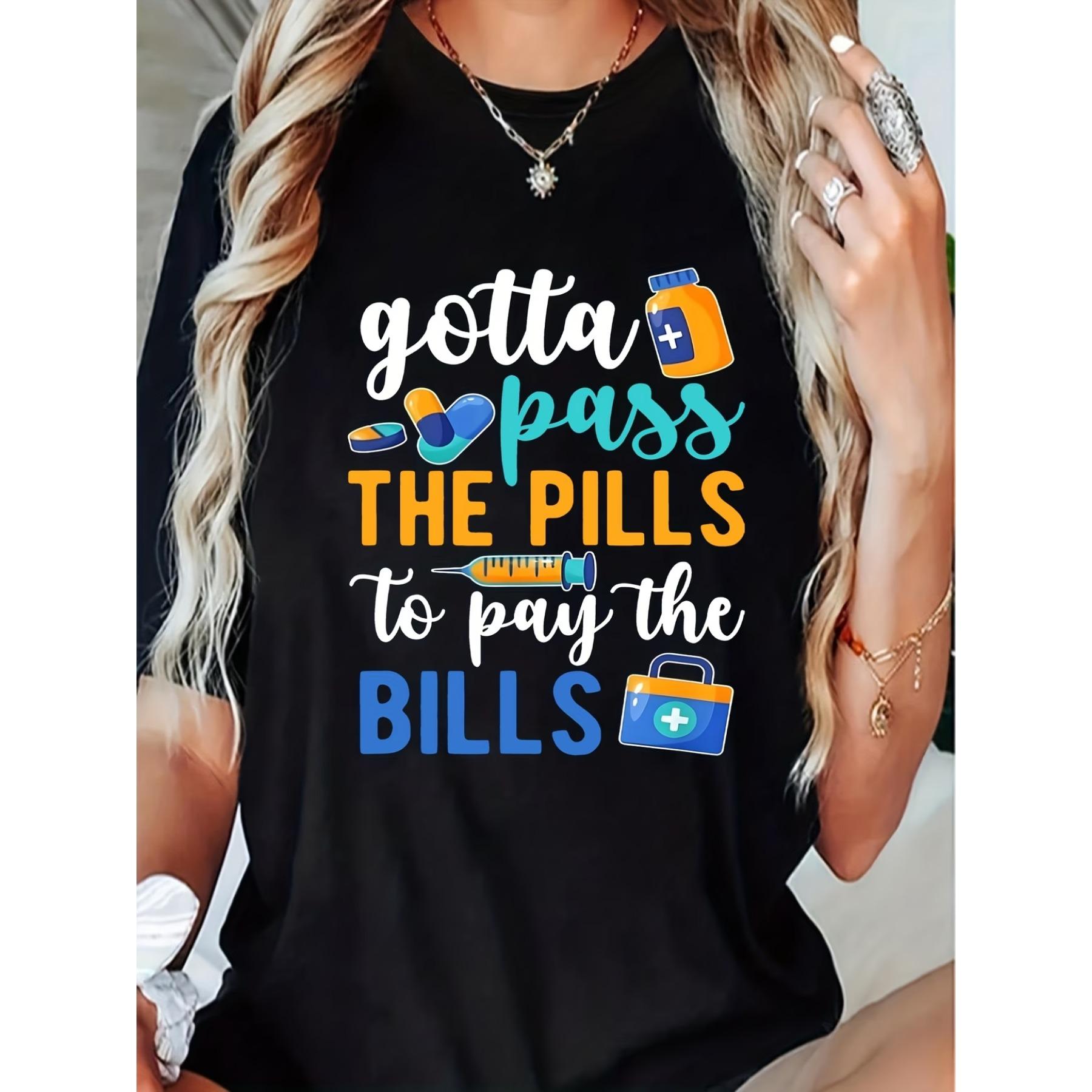 Gotta Pass The Pills Medication Aide Med Aide T-Shirt Casual Short Sleeve Shirt S чёрный