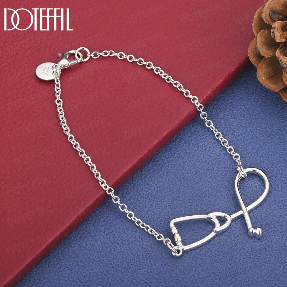 

925 Sterling Silver Geometric Fashion Bracelet Wedding Gift Jewelry 20cm