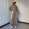 Womens Streetwear Hooded Two-Piece Set With Stripe Panel Detail Long Sleeve Open-Front Top Drawstring Pants