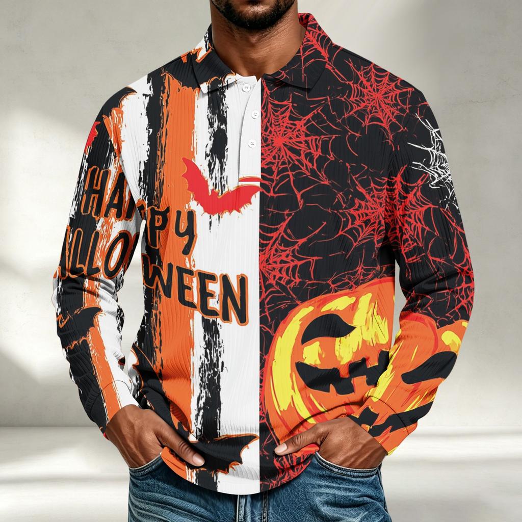 Men's Halloween Print Long Sleeve Shirt Casual Loose Fit Top