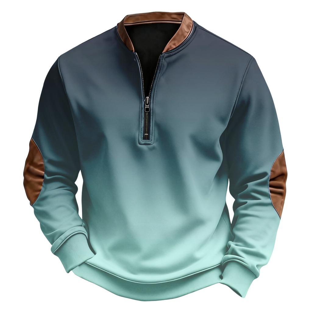 Men's Casual, Trendy, Retro American Gradient Printed Round,neck Long,sleeved Half,pull One,piece Sweatshirt