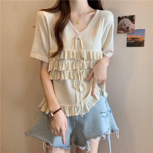 

Тонкий шелковый трикотажный топ Fungus Edge с V-образным вырезом и короткими рукавами для женщин XL белый