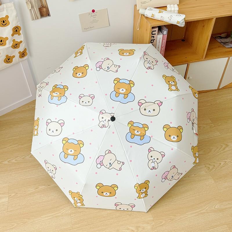 Mooie Roze Rilakkuma Paraplu Drievoudig Acht Baleinen Opvouwbare Automatische Paraplu UV-bescherming Zonbescherming Zonnescherm Paraplu Zon U