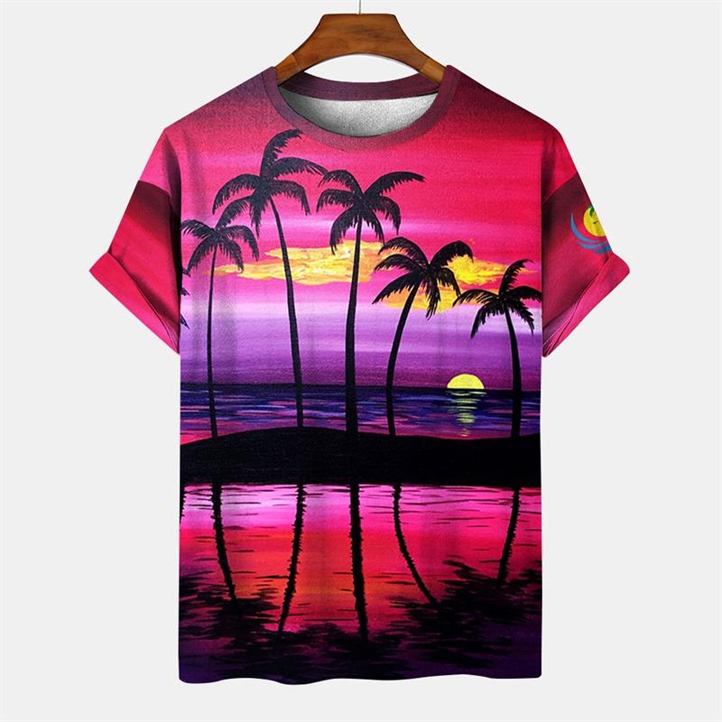 3D Printed Men's Hawaiian Beach T Shirt Summer Casual Short Sleeve Round Neck Tshirts Tops Palm Tree Graphic Tee Shirts