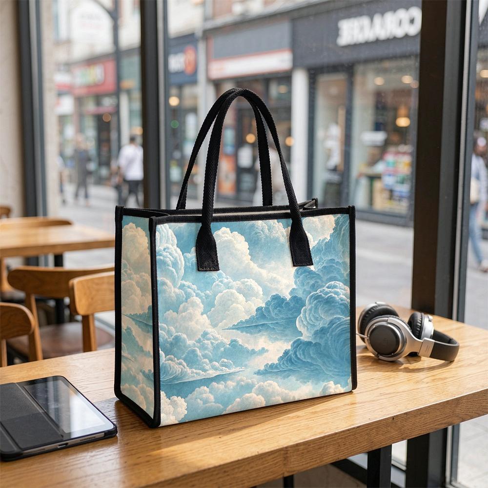 Cloud Print Casual Tote Bag Large Capacity Lightweight Daily Shoulder Purse for Outdoor Travel Shopping