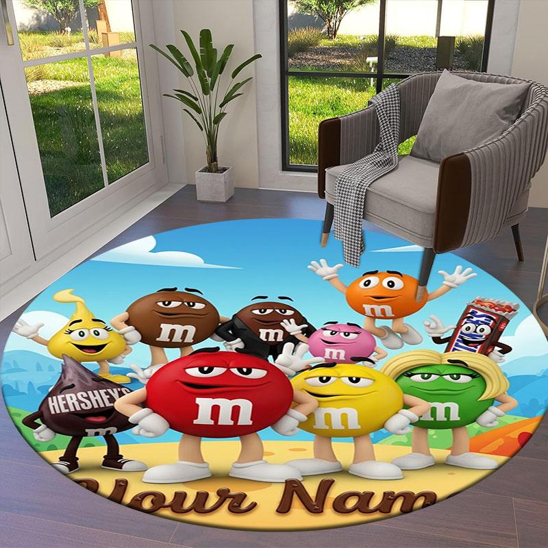 M&M's Custom Name Round Area Rug,Carpet Rug for Living Room Bedroom Sofa Playroom Decor,Non-slip Floor Mat