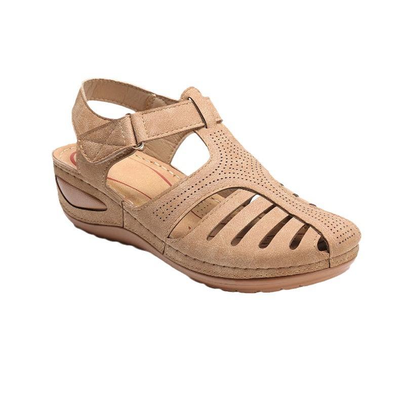 Source Women's Sandals European and American Large Size Hollow Wedge Heel Sandals Women's Round Head Non-slip Women's Sandals