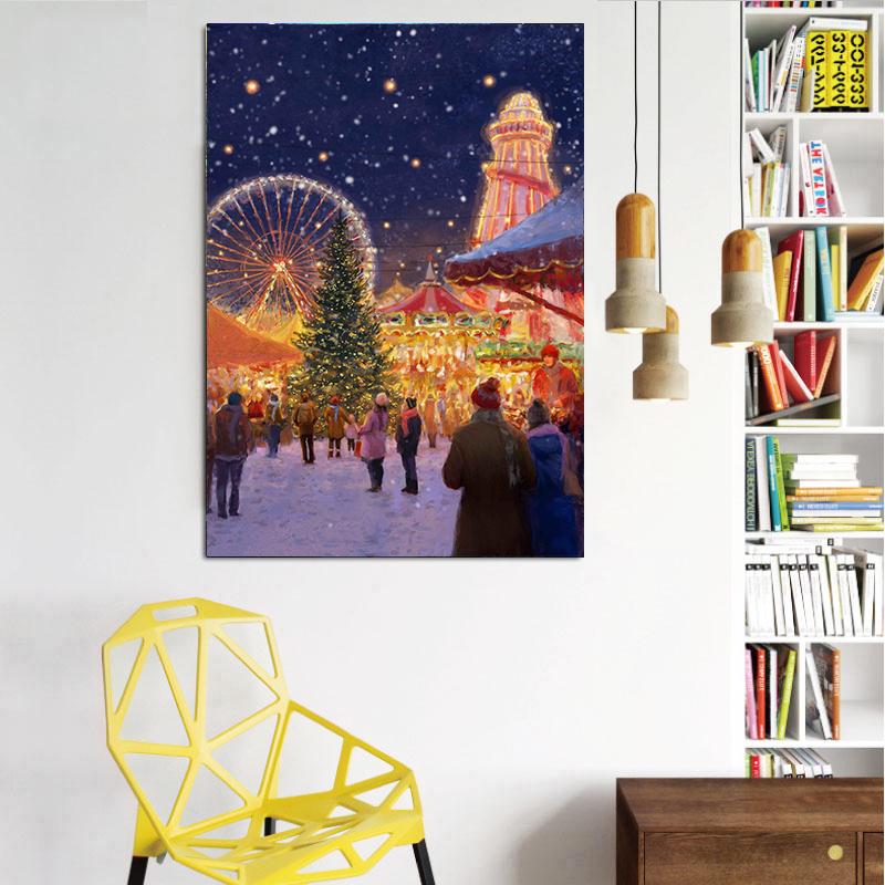 5D DIY Diamond Embroidery Street Craft Kit Diamond Painting Landscape Cross Stitch Christmas Decorations