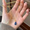 Gold Lapis Lazuli Rohstein Anhänger Halskette – Zarte Perlenkette Natürlicher Kristall Schmuck, Boho Geschenk für Frauen