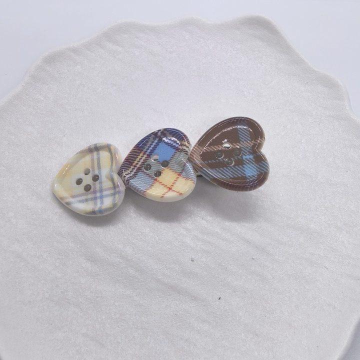 Sweet Check Love Button Hair Clip Side Bangs Girly Cute Duckbill Clip Hair Accessories