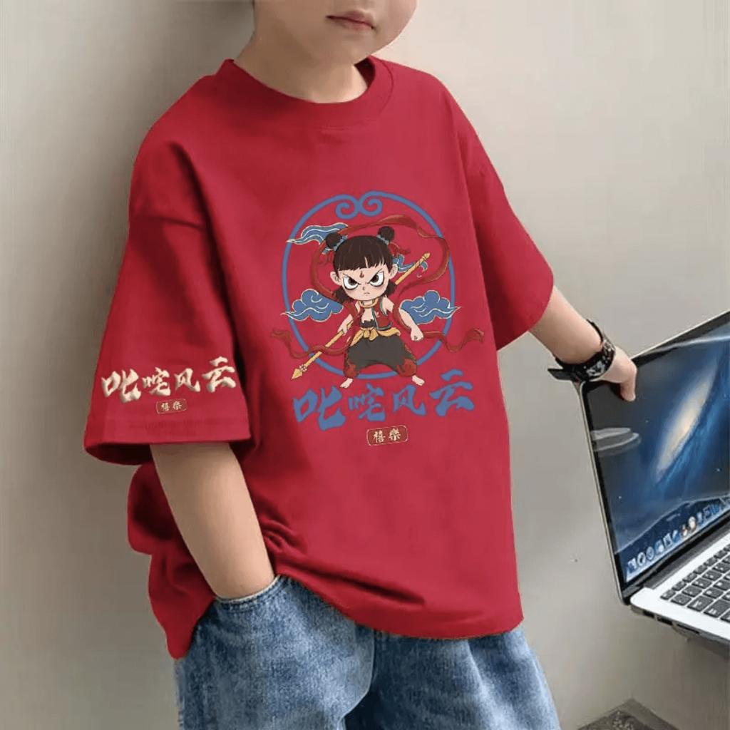 Children's summer new trend cartoon printing handsome short-sleeved round neck cotton body shirt for middle and large children T-shirt