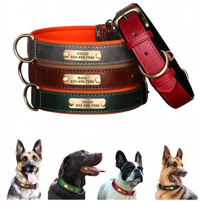 Personalisiertes Hundehalsband, individuell graviertes Hundehalsband aus PU-Leder, kostenlose Gravur, ID-Tag, Namensschild für kleine, mittelgroße und große Hunde