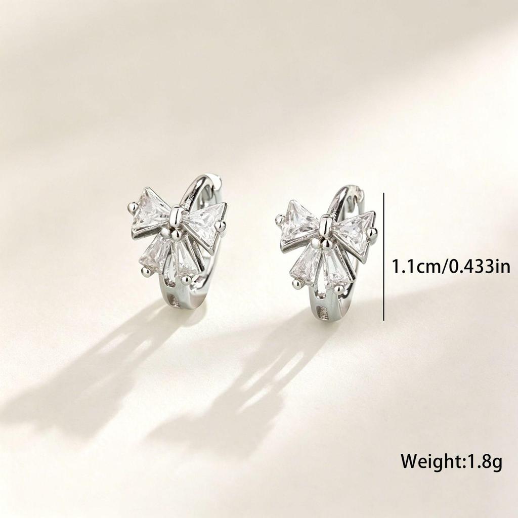 Super Shiny Zirconia Bow Earrings - Women's Fashionable Korean Style Luxury Jewelry.