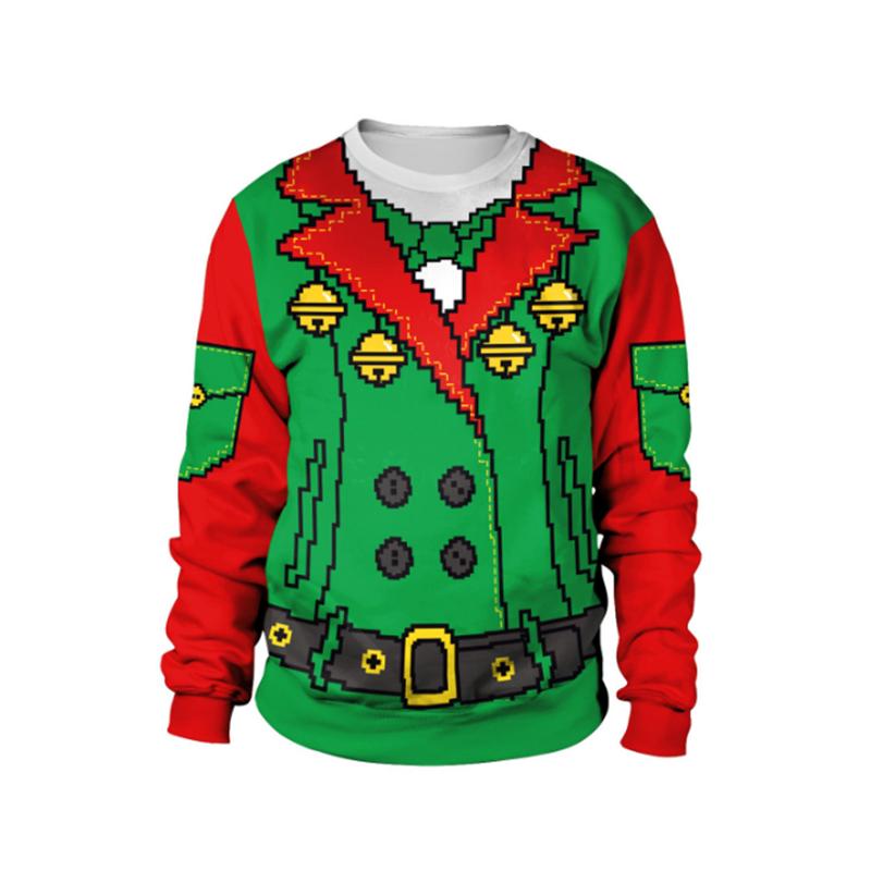 Retro Christmas Pattern Sweatshirts For Men Novelty Funny Ugly 3D Printed Pullover Women Hoodies Long Sleeves Round Neck Tops