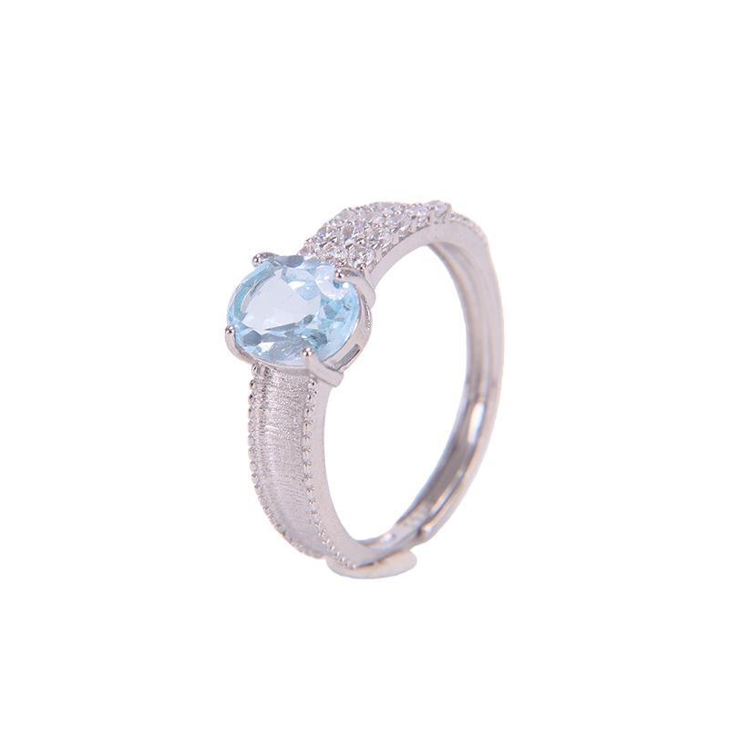 Brushed S925 Silver Ring Inlaid Natural Crystal Fashion Hand Jewelry