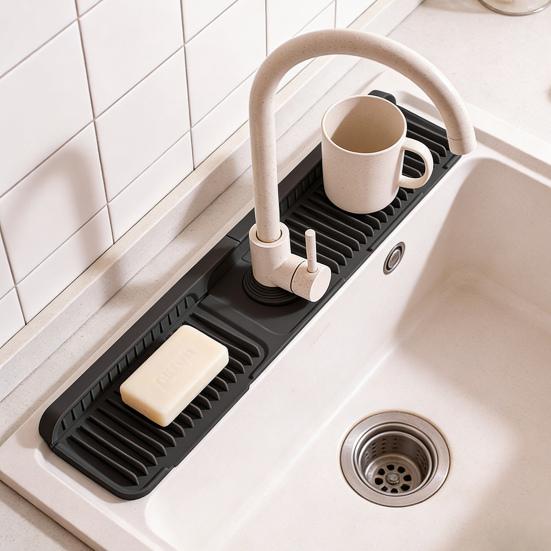 Kitchen Sink Sink with Slope Self-Draining Splash Guard Faucet Mat Silicone Fast Drying Faucet Mat