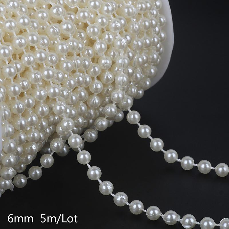 Symulowany łańcuch z pereł 5 metrów/opakowanie Białe Okrągłe Dekoracyjne Łańcuchy Perłowe Dostępne Rozmiary 4/5/6mm Ślubne Materiały DIY Ręcznie Robione ZYF