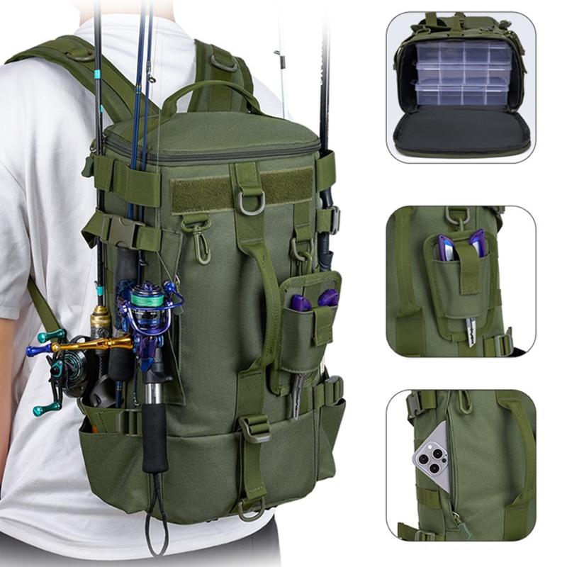 Fishing Backpack, Fishing Bag Fishing Tackle Backpack Fishing Rod Holder Bag Watertight Tackle Bag Shoulder Slings Bag