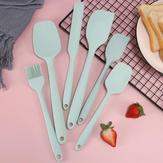 6Pcs Silicone Spatula Set Food Grade Cooking Utensils Set Non-Slip Heat Resistant Flexible Kitchen Tools for Baking Stir-Frying