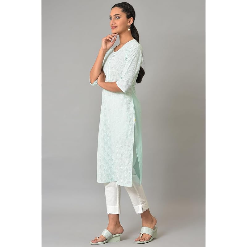 Aurelia Women s Floral Regular Blue Printed Cotton Kurta (23FEA13902-506704 S синий