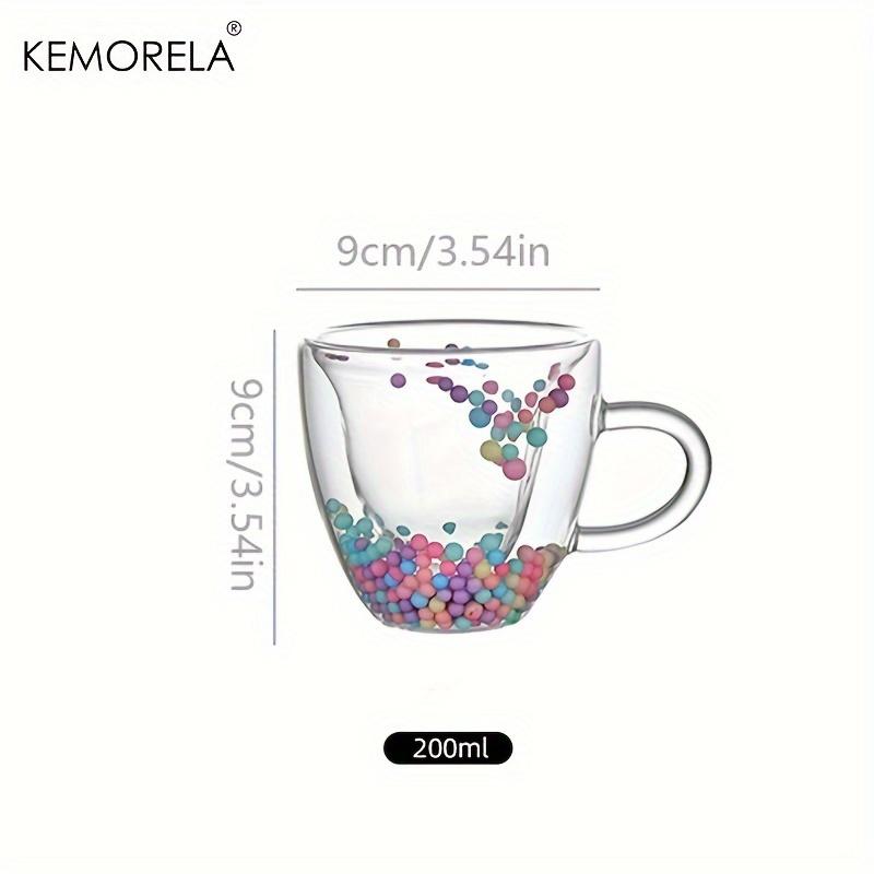 

KEMORELA 1PCS Double Wall Clear Glass Coffee Mugs Clear Glass Cups with Handle Love Shape Colored Balls For Espresso Coffee 200-320ml