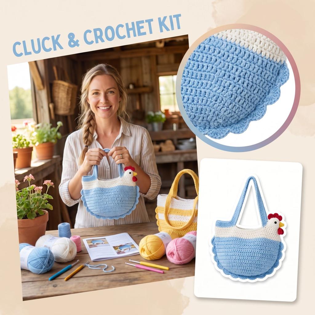 Crochet Chicken Handbag Kit , DIY Crochet Material Kit for Making a Chicken Purse , Perfect for Bag