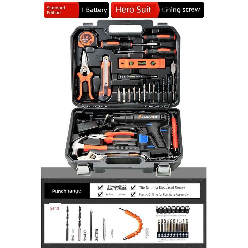 

Toolbox For Home Tools Suit Multi-Functional Hardware Electrician Maintenance Combination Complete Collection Car Electric Drill Storage Full Set [Standard Edition] 1 battery/hero Suit/screw