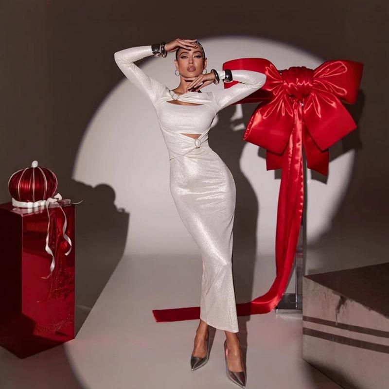 Autumn and Winter Fashion Temperament Long Sleeve Sexy Hollow Design Slim Dress