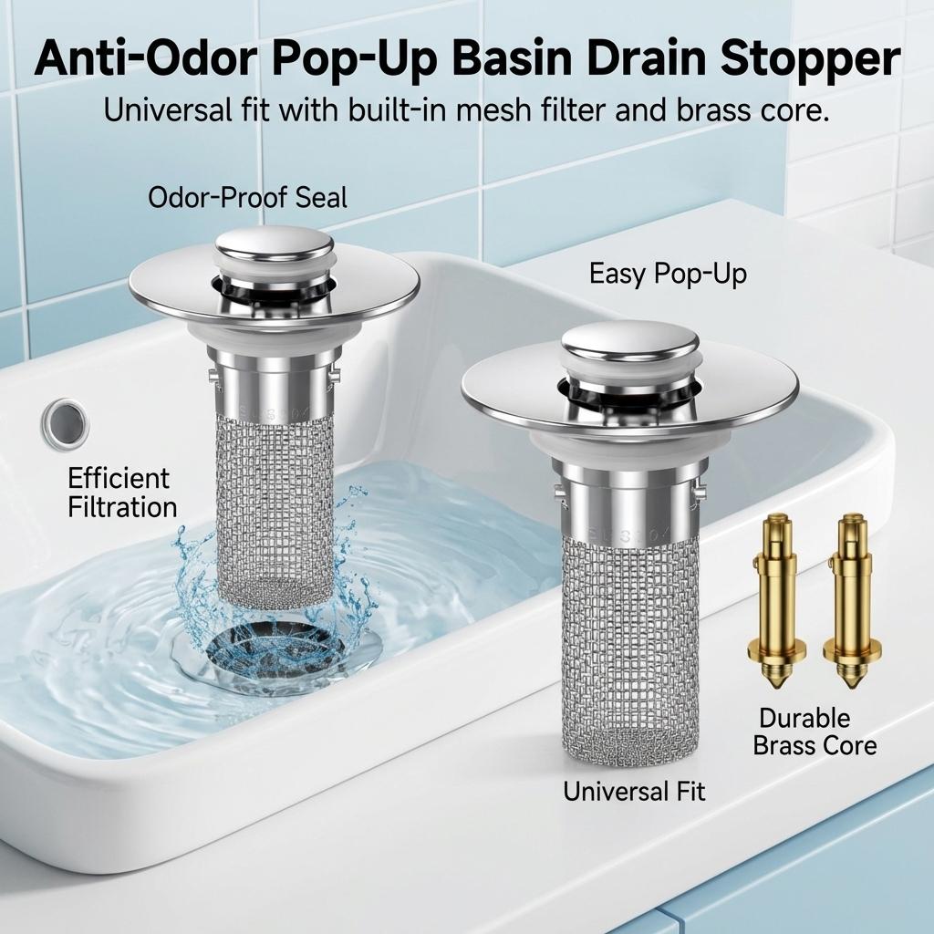 Basin Drain Stopper With Odor Prevention And Jump Filter For Washbasin Universal Accessory