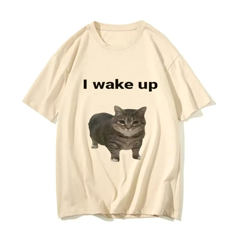 Kleidung Harajuku Ästhetik T-Shirt Vintage Unisex Streetwear Süße Katze L Wach T-Shirts Lustig Cool Klassisch Herren Kurzärmelig
