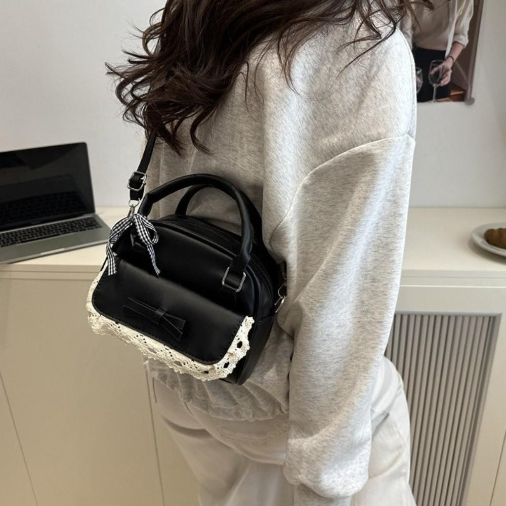 PU-Leder Crossbody Bowlingtasche Reißverschluss Schleife Umhängetasche Modische Boston Handtasche Arbeit