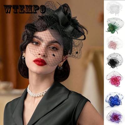 Vintage Pillbox Fascinator Hut mit Tüllschleier - Elastisches Band Hochzeit & Teeparty Kopfschmuck für Damen 's Handgefertigte Banddetails