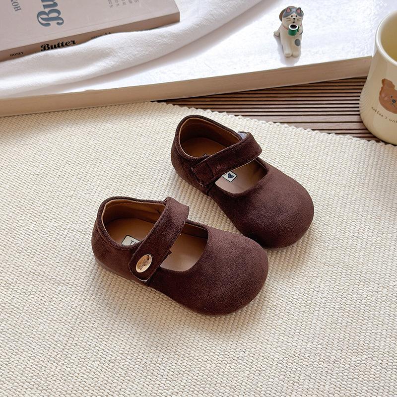 

Girls Mary Jane retro suede leather shoes, new spring and autumn models in Maillard color series, leopard print princess shoes, loafers 21 коричневый