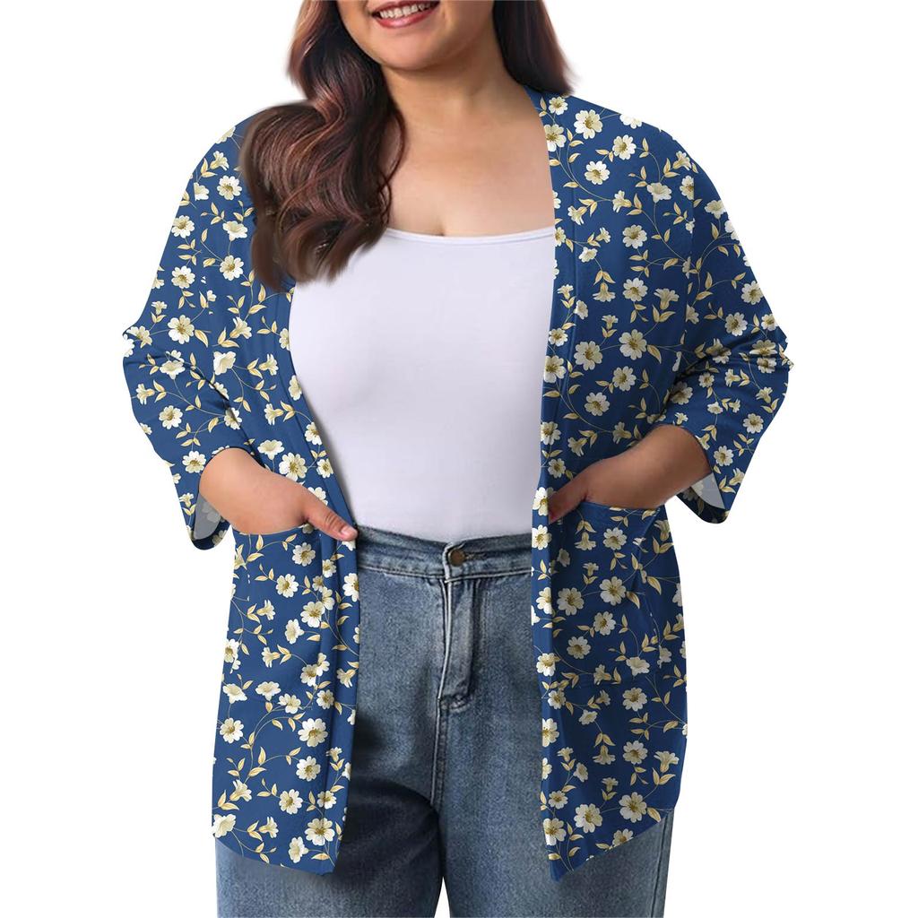 Women's Fall And Winter Fashion Casual Soild 3/4 Sleeve Mid-Length Cardigan Jacket