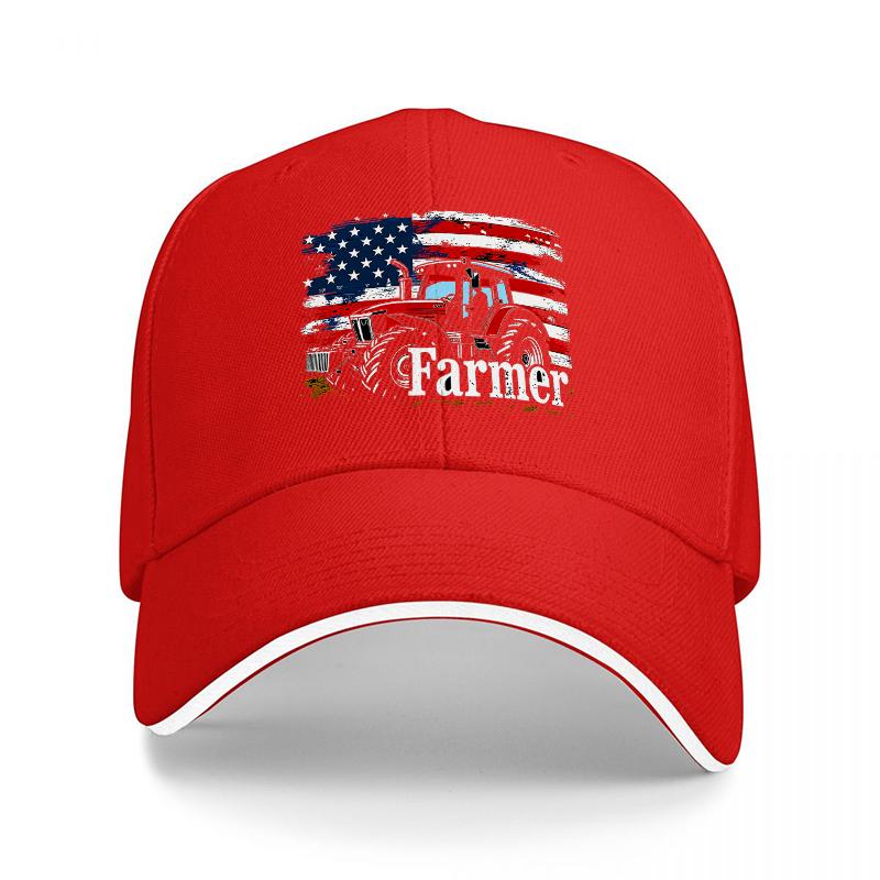 American Flag Tractor Farmer Logo Baseball Cap Black Cotton Adjustable Hat for Unisex and Women Outdoor Farming Style Adjustable