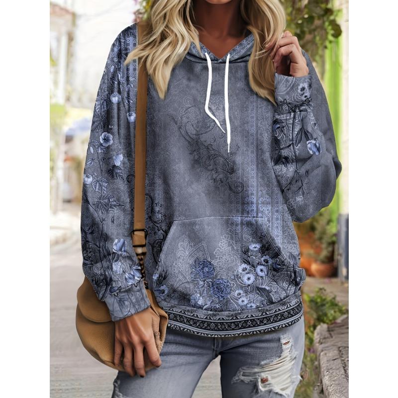 Frühling/Herbst Neue Mode Retro Blumenmuster Kapuze Kordelzug Design Jacke Täglich Lässig Dünner Mantel