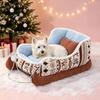 Soft Velvet Christmas Sled Dog Bed Warm Plush Winter Warm Dog Nest Pet Cat Cushion  Bedroom