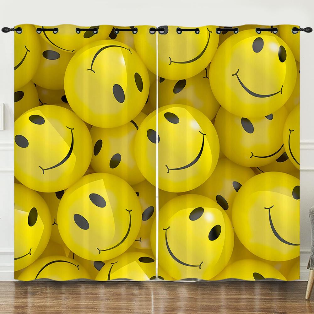 Curtain Funny Smiley Face 3D Digital Printing Blackout Curtain Punching