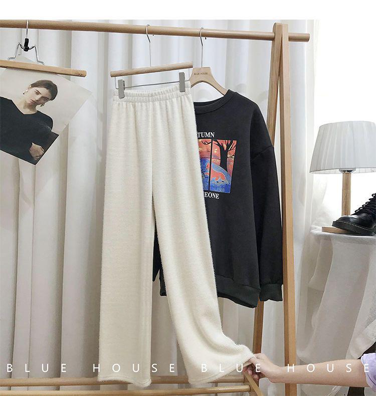 2025 Women's Petite Wide-Leg Knitted Drawstring Pants - Autumn/Winter Thickened Casual Long Pants