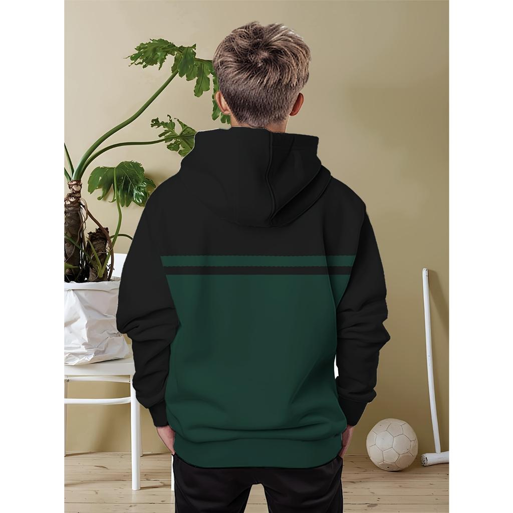 Boys' Casual Hoodie - Black Green Contrast Lightning Print All Season Comfortable Medium Elasticity