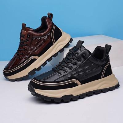 Four Seasons Crocodile Mönster Läder Fashionabla Casual Low-Top Catwalk Sports Board Skor Trendiga plattform herrskor
