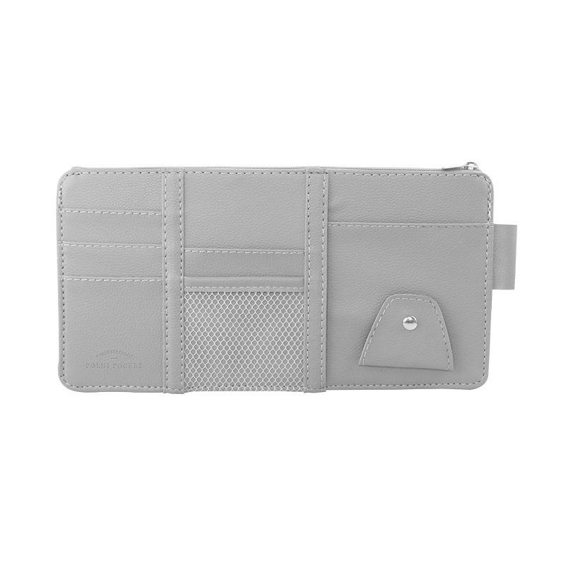 

Zipper Style Car Sun Visor Organizer with Card Holder, Glasses Clip, and Document Storage. серый