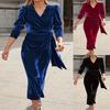 Fall/Winter Oversized V-Neck Elegant Casual Fashion Solid Long Sleeve Dress for Women