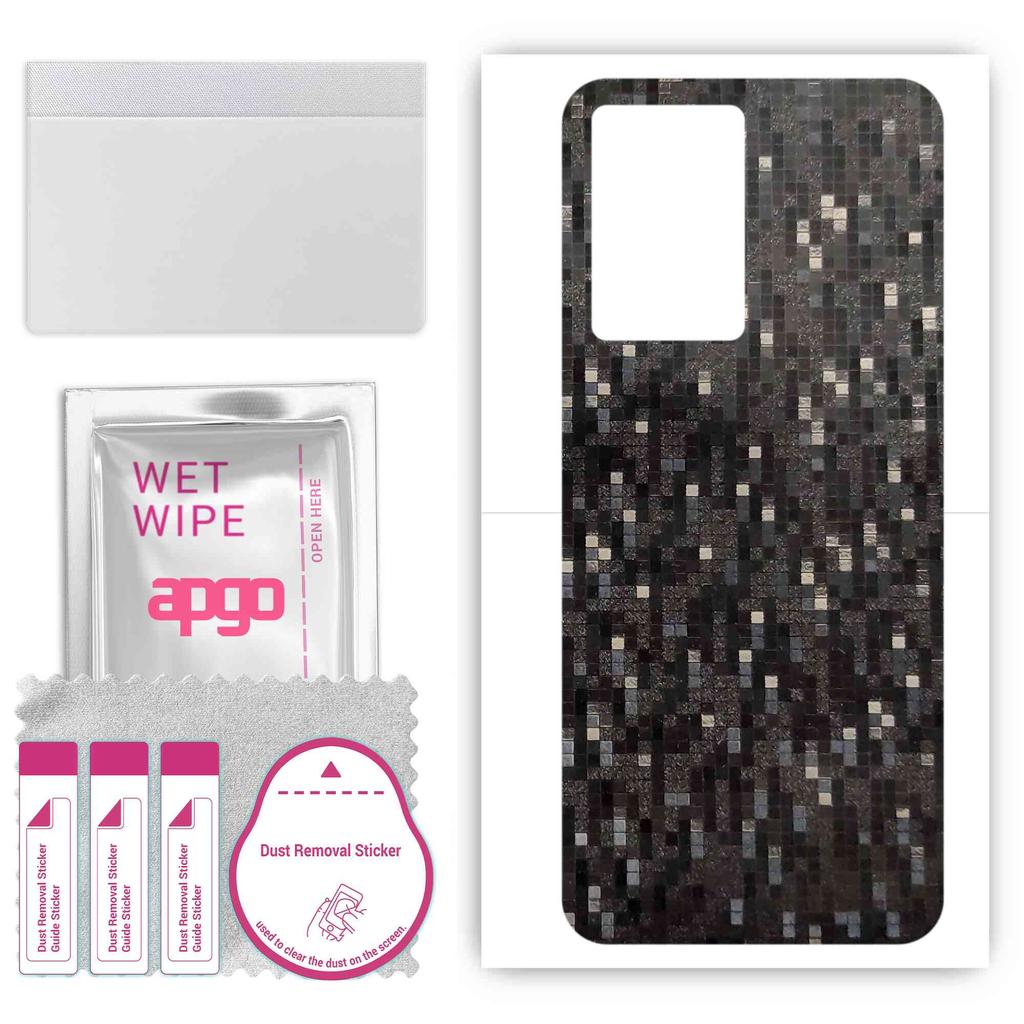 apgo Protective Skin Sticker for the back compatible with Oppo A57, Wrap Film, Foil, Vinyl - Pattern Carbon Black Pixel