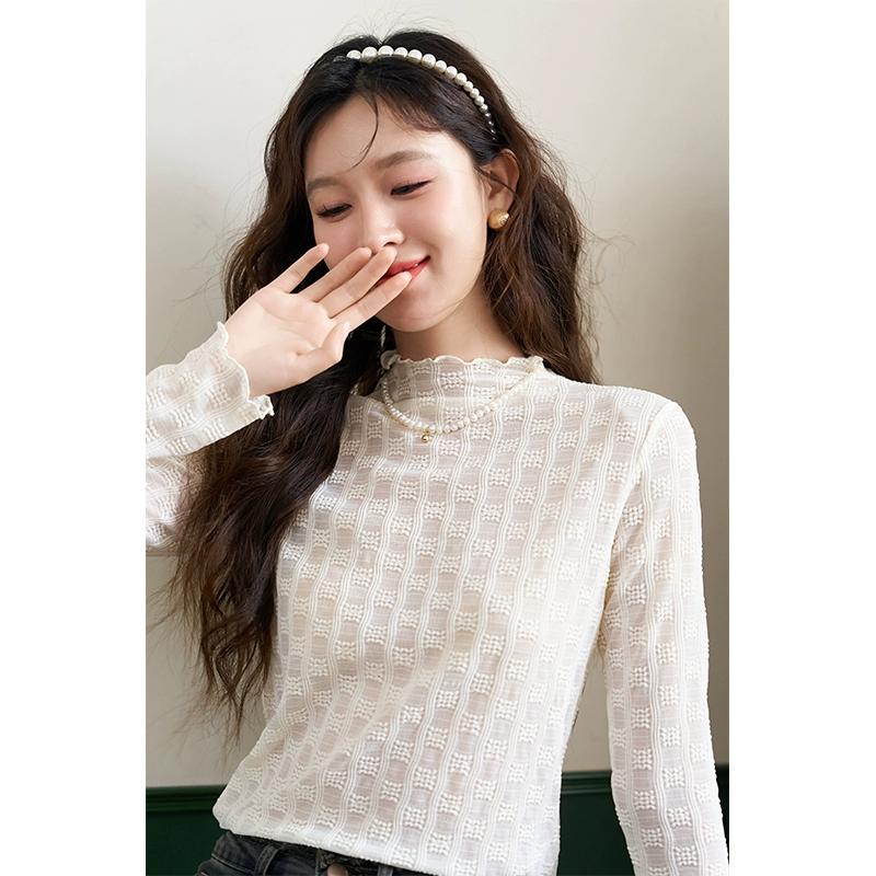 

Женская кружевная рубашка Mishow, новинка осени 2023, однотонная универсальная повседневная элегантная модная одежда с длинными рукавами, топы MXC44Z0127 L