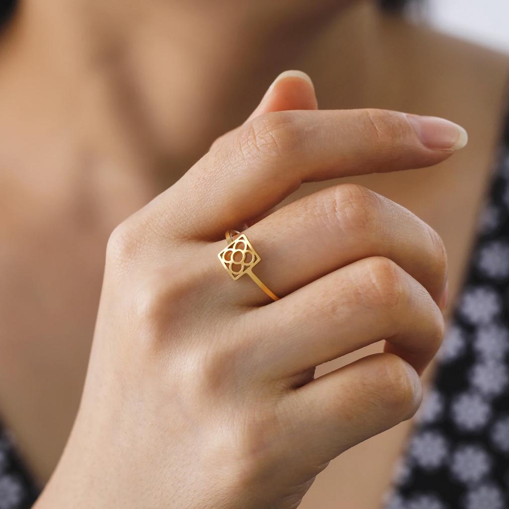 Skyrim Barcelona Flower Square Ring Women Adjustable Stainless Steel Gold Color Aesthetic Rings Fashion Wedding Jewelry Gift