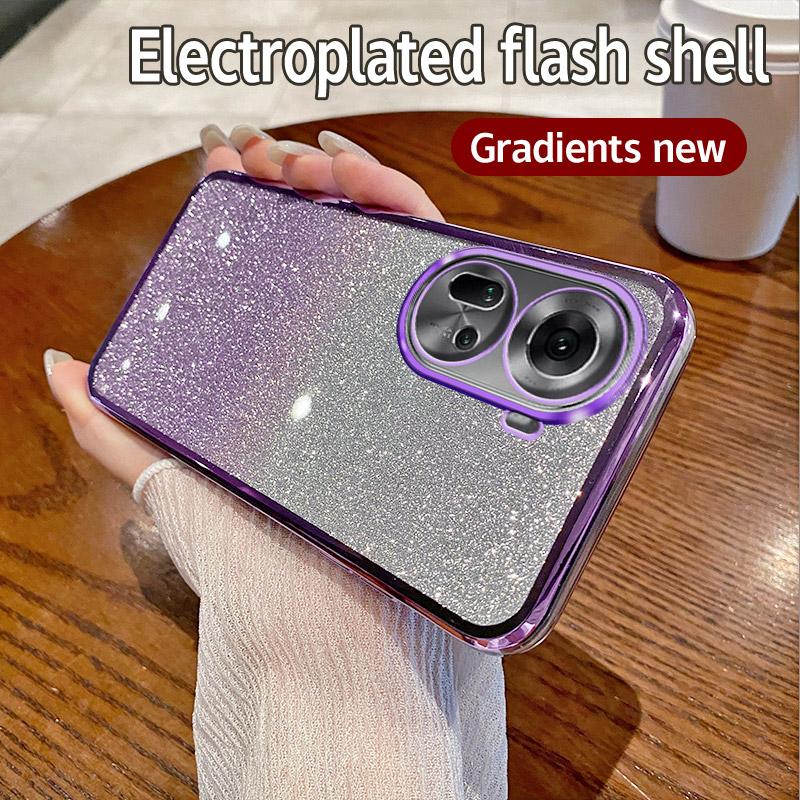 For OPPO Reno 11 5G Case OPPO RENO 11 Pro 5G Phone Case Shiny Glitter Plating Silicone Camera Lens Soft Back Cover