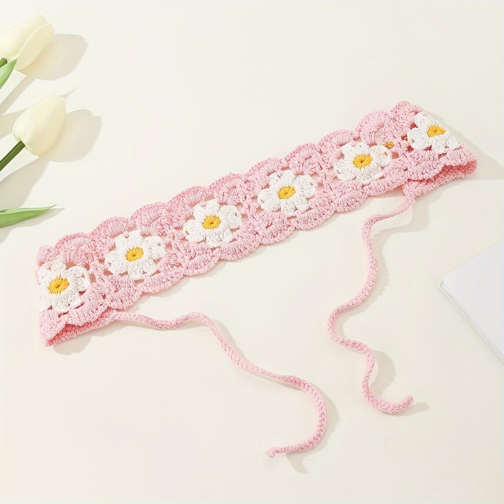 Multicolor Knit Handkerchief Crochet Sweet Bohemian Style Headpiece Floral Woven Headband Women