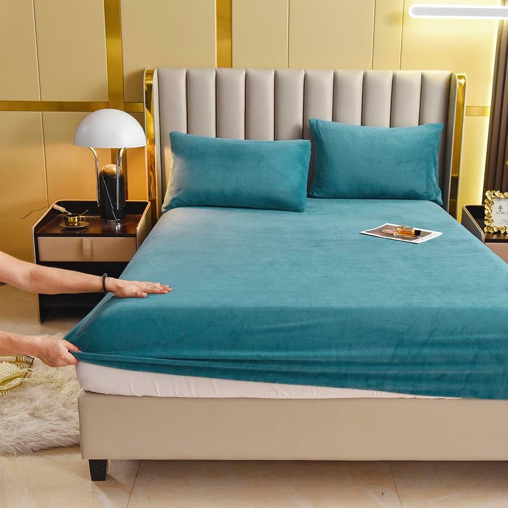 Samt Spannbettlaken Einzelbettgröße, Fleece Plüsch Bettlaken Matratzenschonerbezug mit 15'' Tiefes Eckteil Warm Flauschiges Unterbett Lavendel