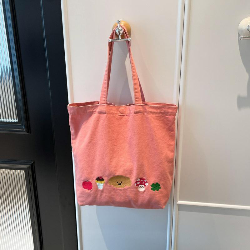 Korean Version Washed Denim Shoulder Bag Casual Cute Embroidered Puppy Tote Bag Large Capacity Student Retro Commuter Bag